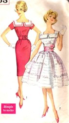 3453 1957 SLIM-FLARE SAILOR COLLAR DRESS, BELT PATTERN 14 34